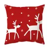 Funda de Cojín Temática Navideña Fondo Rojo Lino Felpa Corta Estampada Funda de Cojín Regalo Navideño Al Por Mayor