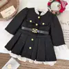 77353 Jaqueta Infantil Feminina Estilo Chanel, Nova Moda de Inverno Jaqueta Vestido Princesa com Forro de Lã e Cinto