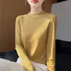 Camisa básica feminina de outono e inverno transfronteiriça com gola semi-alta, top pulôver macio de cor sólida, suéter fino para usar por baixo, suéter de tricô