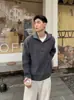 Directo de Fábrica Estilo Perezoso Punto Otoño/Invierno Holgado Versátil Abrigo Suéter con Media Cremallera y Cuello Alto Para Hombre Sensación de Gama Alta