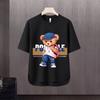 Camiseta de manga curta masculina Moda Marca Verão Manga Solta de Cinco Pontos 2024 Nova Internet Trendy Ins Simples Top Impresso