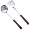 Utensilios de cocina: espátula de acero inoxidable, espátula para cocinar con mango de madera extendido, espátula pequeña y curva, cucharón para sopa y otras herramientas de cocina para uso doméstico