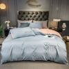 Juego Sencillo de Cuatro Piezas de Sábanas de Cama al por Mayor Bordadas Cepilladas de Lujo Ligero, Fundas de Edredón, Ropa de Cama Juego de Tres Piezas de Algodón Puro Lavado