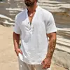 Ropa de Hombre Transfronteriza Estilo Europeo y Americano Monocapa Color Sólido Transpirable Cuello Alto Manga Corta Camisa 2025 Color Sólido Moda Simple Artículo Popular