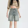 Shorts de mezclilla para mujer de cintura alta, estilo fino de verano, nuevo modelo 2026, corte holgado para figuras petite, pantalones de 5 puntos de largo medio adelgazantes para primavera y verano