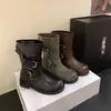 Botas de caballero hasta media pantorrilla con amplia circunferencia de caña, botas de hebilla de moda para mujer, estilo 2026, tacón grueso apilado plisado, estilo retro, nuevo diseño adelgazante