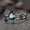 Huajie Nuevo Moda Transfronteriza Temu Par de Anillos Negro Pistola Anillo con Incrustaciones de Diamante Verde Joyería de Compromiso Ins Europea y Americana para Mujeres