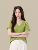 Camiseta blanca de manga corta con retazos de encaje y cuello en V para mujer, estilo fino de verano, casual coreano de corte holgado, top adelgazante y versátil