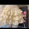 Falda de pastel de hojaldre blanca dulce Pure Desire, pequeña, de cintura alta, con encaje adelgazante, falda de ballet con cintura suelta.
