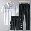 Terno esportivo casual masculino de três peças, meia-idade e idosos, camisa polo de seda gelada, calças de manga curta e secagem rápida, terno masculino respirável para o pai