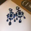 Pendientes de plata estilo europeo y americano con diamantes, colgantes de flor cuadrada y borla de lágrima, pendientes de diseño moderno, accesorios versátiles para mujer