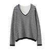 Ropa de punto informal holgada de cachemira japonesa y coreana para mujer en vacaciones de otoño e invierno Conjunto de dos piezas de punto de cachemira con bloques de color Camiseta interior de punto para usar debajo de otra ropa