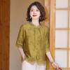 Madre de mediana edad y anciana verano manga corta camisa china para mujer top talla grande cárdigan holgado moda estilo occidental camisa pequeña camiseta