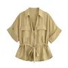Para Roupa Casual de Verão Nova Feminina Estilo Europeu e Americano Transfronteiriça Conjunto Strappy Jaqueta + Calça de Cintura Elástica Wide Leg