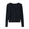 Cárdigan de punto casual y relajado estilo coreano para mujer, de manga larga, adecuado para principios de primavera y principios de otoño, top base adelgazante y ajustado al cuerpo