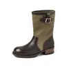 Botas de media caña retro para mujer de cuero genuino de 4 cm, botas de tacón de bloque estilo nuevo 2026, botas casuales de equitación con tacón grueso