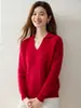 Suéter de Punto Cableado con Solapa Otoño Nuevo Estilo Cachemir para Mujer Sencillo Retro Holgado Suave Jersey de Punto Superior