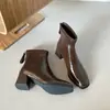 Botines de tacón alto para mujer con cremallera, piel sintética, otoño/invierno, diseño de punto, nuevo estilo 2026, sencillos y versátiles, perfectos con faldas, tacón grueso, modernos, espalda descubierta
