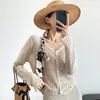 Leve e Respirável com um Toque Fresco~! Cardigan de Tricô com Mangas Sino Vazadas e Proteção Solar, Camisa de Linho Tencel com Decote V para Ar Condicionado para Mulheres no Verão