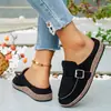 Meia-sapatilha Casual Outdoor Cruzada de Camurça Sintética Fosca com Bico Fechado para Mulheres, Fivela de Metal, Solado Grosso, Estilo Birkenstock, Chinelo Slip-On