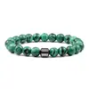Pulsera de piedra de gal gallo negra estilo europeo y americano, pulsera de piedra volcánica, malaquita, 8 mm, pulsera de cuentas de piedra natural, cuerda elástica