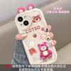 Adequado para Capa de Celular Apple 14 Pro Max, Novo iPhone 15/13 Urso Morango Fofo Boneca 3D 16/17