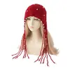 Gorro Rojo para Mujer, Estilo Étnico con Bordado, Gorro de Moda con Orejeras de Borlas, Engrosado para Abrigo, Gorro que Adelgaza el Rostro