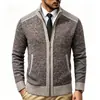 Suéter de Tricô Masculino Outono Inverno 2026 Gola Alta Bloco de Cores Aveludado Espesso Cardigan Casual Roupa Externa Tamanho Plus