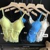 Camisola de Encaje Amarillo Dopamina para Mujer, Top Tubo de Belleza Picante Estilo Tailandés de Verano con Copas