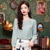 Camisa Sexy de Chiffon Feminina Manga Longa Primavera 2024 Nova Moda Francesa Top Elegante Decote Redondo Recorte Camisa