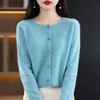Cárdigan de Lana con Patrón de Osmanthus Transfronterizo para Mujer, Suéter de Punto Ajustado para Otoño e Invierno, Top Redondo Sin Costuras, Moderno