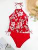 Traje de Baño Bikini de Dos Piezas Floral Ajustado Sexy sin Espalda para Vacaciones 2025 Europeo y Americano de Comercio Exterior Set para Mujer Estilo Deportivo