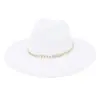 Nuevo Top Corazón de Melocotón Accesorios de Cadena Dorada Moda Europea y Americana Sombrero de Copa Plana Sombrero de Jazz de Lana de Ala Ancha para Hombres y Mujeres