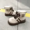 32-37 Nuevo Invierno Dos Capas Algodón Felpa Corta Zapatos para Niños Estilo Coreano Botas de Cuero para Niñas Botines para Niños Botas Martin de Media Pantorrilla