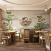 Fondo de pared de mural de papel tapiz 3D nuevo estilo chino hotel de alta calidad decoración de tela de pared de paisaje papel tapiz de celosía de madera