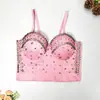 Popular top strapless de luxo estilo francês com bordados de miçangas e strass, com bojos, adequado para usar por dentro ou por fora, cropped e sem costas.