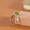 Anillo de Moda con Letra Plateada Tendencia S925 Plata Incrustado Anillo de Jaspe Hetian Temperamento Abierto Ajustable Engaste de Garras Anillo para Dedo Índice de Mujer