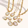Moda Cruzada Europeia e Americana Elegante Luxo Leve Retro Colar Aço Inoxidável Banhado a Ouro 18K Brincos Barrocos de Pérola Imitação para Mulheres