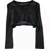 Conjunto de dos piezas de un solo pecho/envolvente Otoño y Verano Nuevo Delgado Corto Tejido Corto Cropped Manga Larga Blusa Top Protector Solar para Mujeres Petite