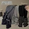 Calças Leggings de Inverno Estilo Coreano para Meninas com Forro de Fleece e Meias com Babados em Forma de Coração, Calças Externas Elásticas para Bebês, Calças Longas Estilosas