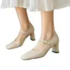 Zapatos de Tacón Alto Rojos de Piel de Cabra Suave 2025 Nuevos para Primavera y Otoño Franceses Tacón Grueso Retro de Una Correa Mary Jane para Mujer