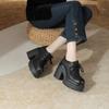 12CM Couro Genuíno Estilo Britânico Vintage Salto Grosso Salto Super Alto Sapatos Pequenos de Couro Plataforma Pequena Feminina Salto Alto da Moda