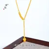 Colar em Y com Pingente de Gato Olho de Gato Dourado Escovado Puzuo Gold Shop Corrente de Clavícula Francesa de Alto Padrão