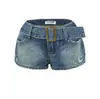 Shorts de Mezclilla Americanos Picantes de Tiro Bajo con Cinturón Verano Nueva Moda Versátiles Adelgazantes Rasgados Hot Pants Mujer