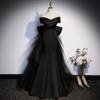 Vestido de Noche Borgoña Cola de Pescado Femenino Voz Hermosa Solo Vocal Prueba Artística Brindis Reunión Anual Anfitrión Un Hombro Ligero Vestido de Boda