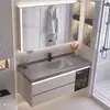 Juego de Lavabo y Gabinete de Baño Color Crema con Lavabo Cerámico Integrado para Uso Residencial