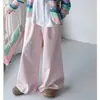Conjunto de cárdigan de punto a rayas estilo coreano para niñas de otoño, suéter de moda para niñas, pantalones anchos de primavera y otoño, pantalones de chándal, pantalones largos