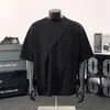 2025 Nueva Camiseta de Alto Gama con Pliegues de Peso Pesado para Hombre, Estilo Americano de Verano, Hombro Derecho, Escote Pequeño, Manga Corta