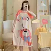 Pijama de Seda de Leche Pijama de Manga Corta Camisón de Mujer Verano Holgado Tallas Grandes Dibujos Animados Lindos Ropa para el Hogar