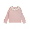 Camiseta básica Wulibu Yi para meninas com gola de renda, camiseta macia e respirável de manga longa, roupa de outono simples e moderna para meninas